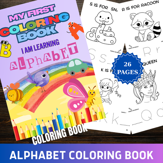 Printable A-Z Alphabet Coloring Book for Kids – A4 PDF Download, Tracing & Educational Fun